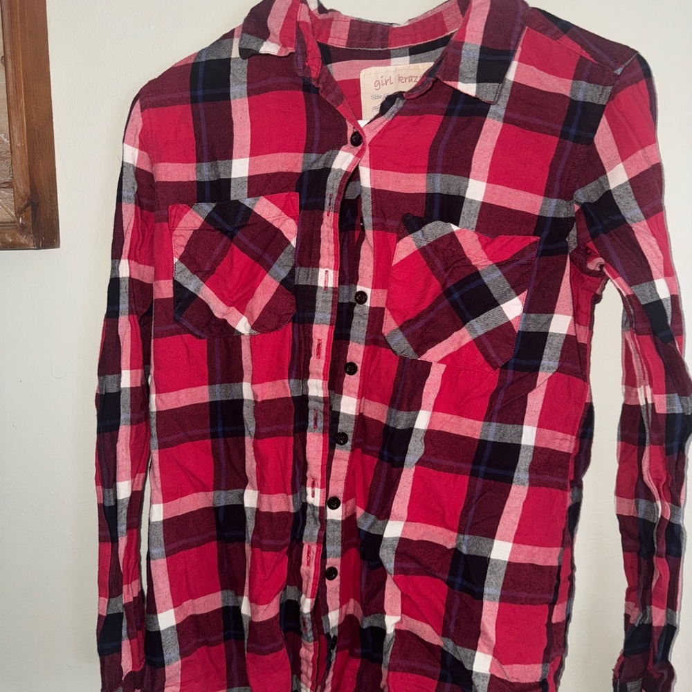 Girl Krazy Red Plaid Shirt